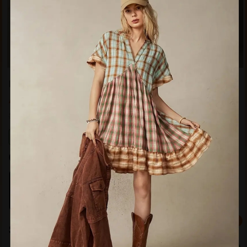 GORGEOUS Multi Color Plaid Patchwork Dress